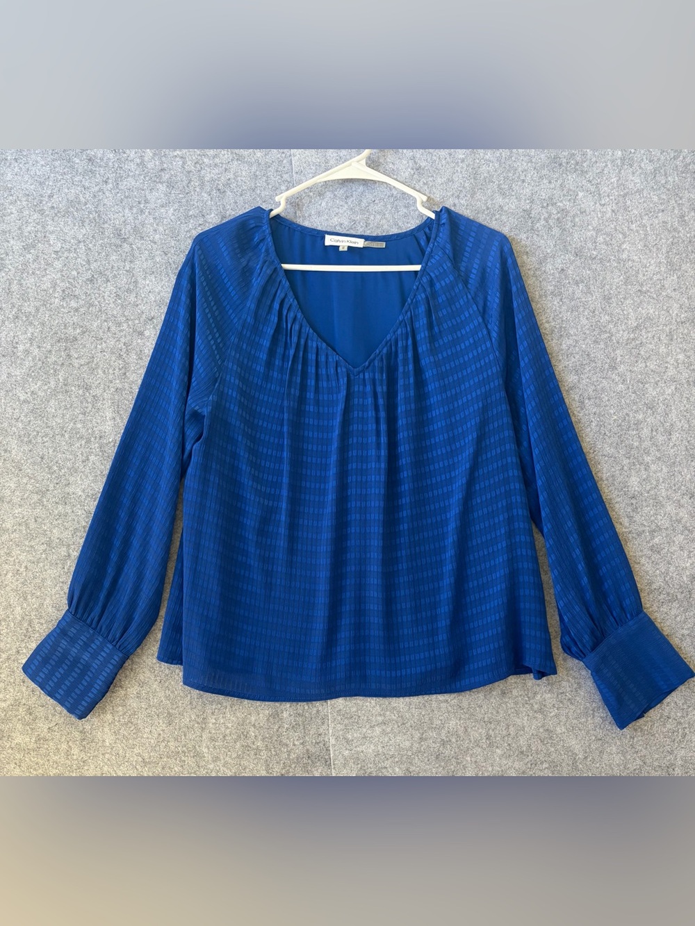 Calvin Klein Royal Blue Textured V-Neck Blouse